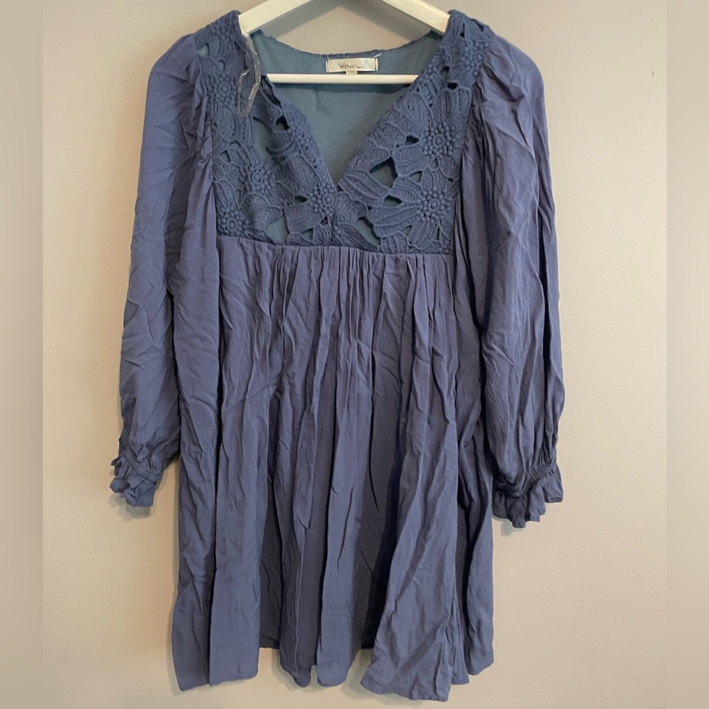 Win Win blue Long Sleeve Lace Boho Dress M